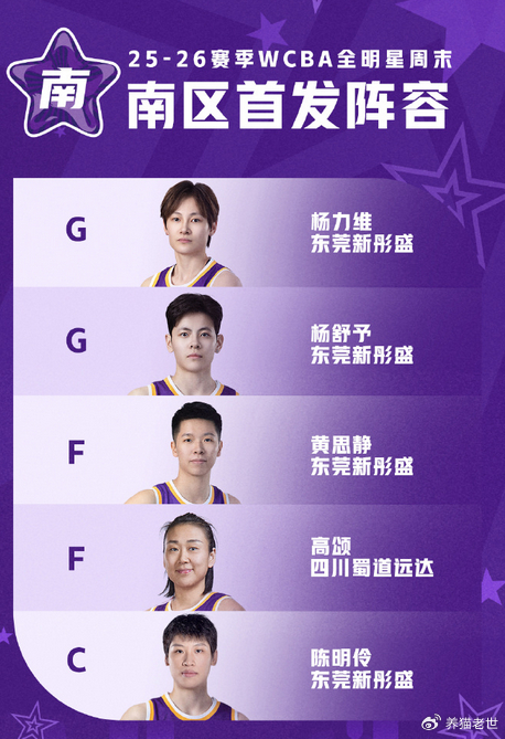 杨力维蝉联WCBA全明星票王 武桐桐北区票王韩旭张