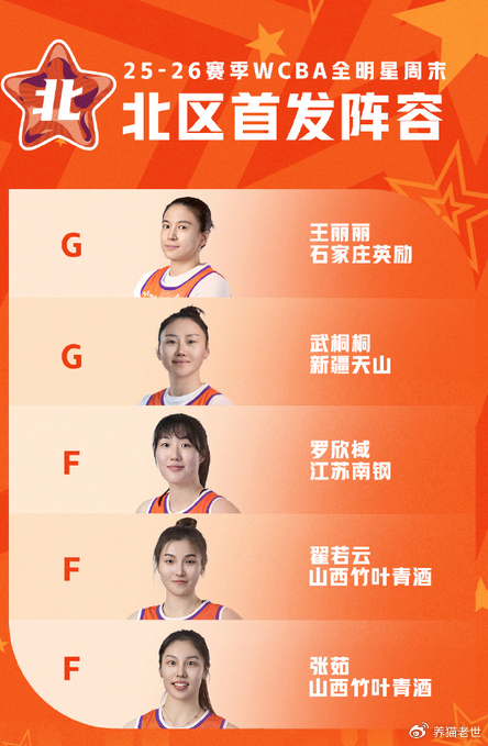 杨力维蝉联WCBA全明星票王 武桐桐北区票王韩旭张